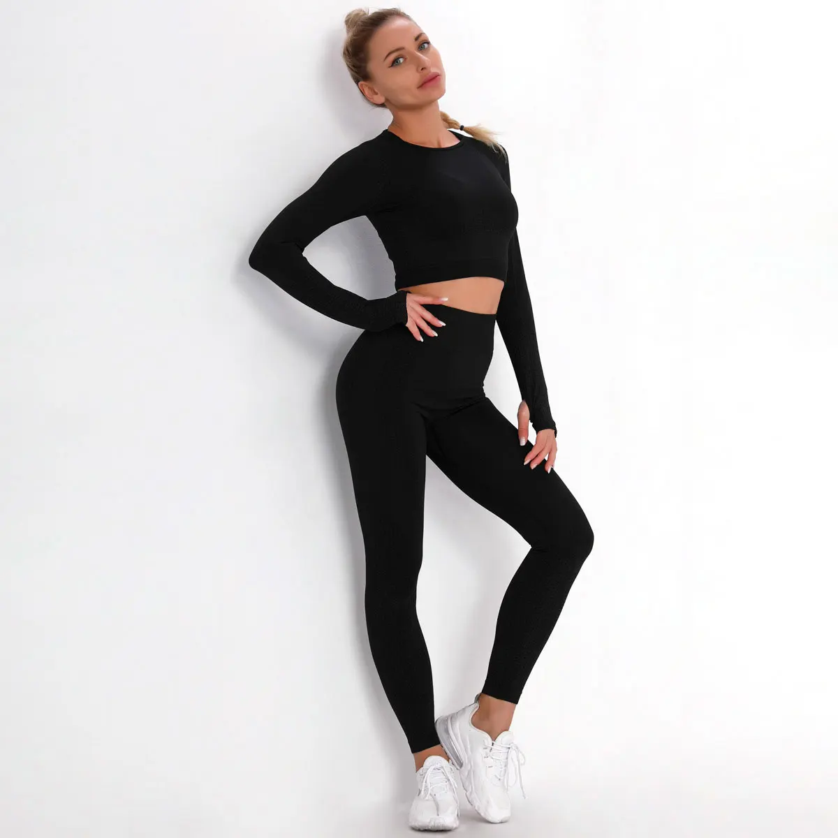 2/3/5PCS Women Sportswear Yoga Set Gym Clothing Tracksuit Long Sleeve Crop Top High Waist Seamless Leggings Fitness Sports Suits