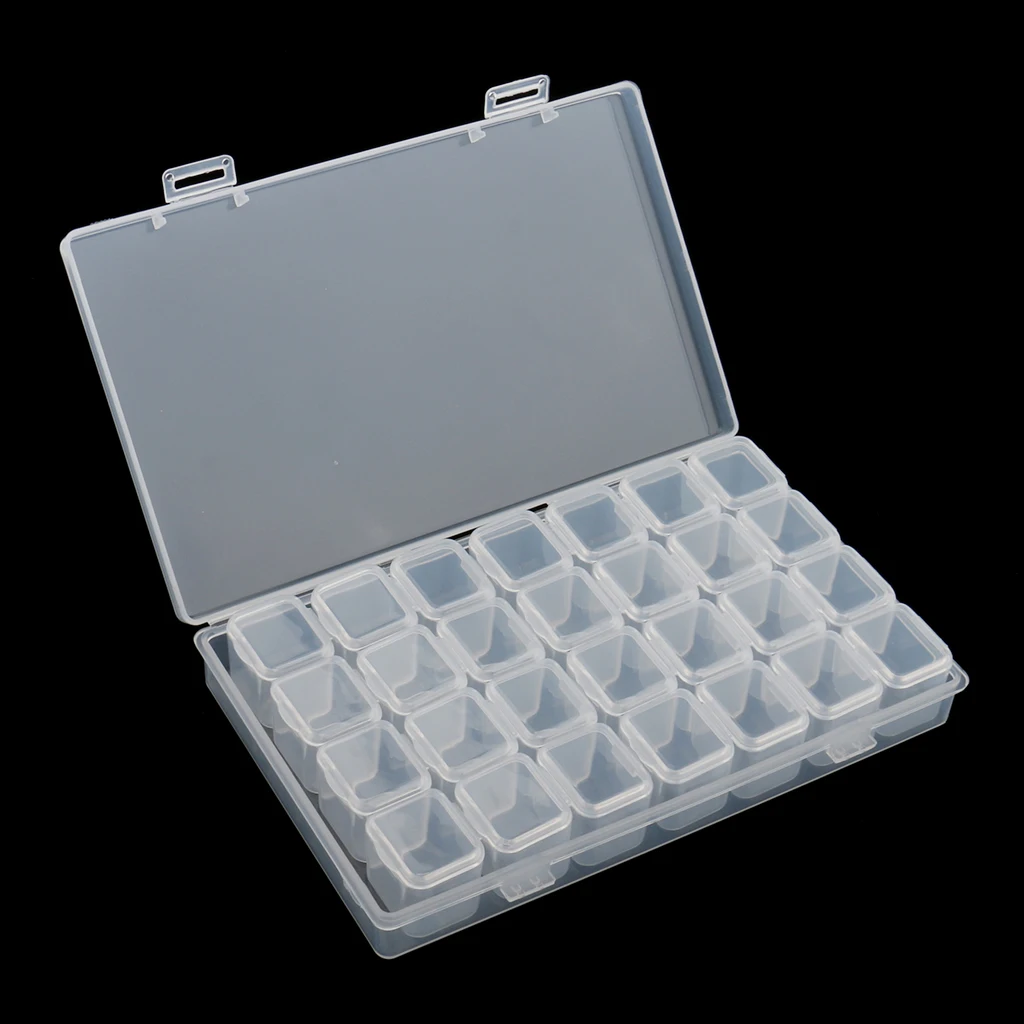 28 Grids Transparent Plastic Storage Box Empty Container Case Holder for Decorations Rhinestone Bead Stuffs Nail Art Tips Tools