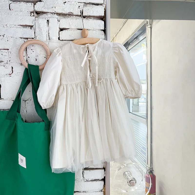 baby dresses for wedding 2022 Spring New Korean Style Baby Girls Princess Dresses Puff Sleeve Solid Color Ball Gown Toddlers Kids Party Dress fancy baby dresses