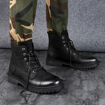 

Winter Tactical Boots Men genuine leather plush warm Desert Shoes outdoor fashion Military Combat snow Boots big size 48 o1