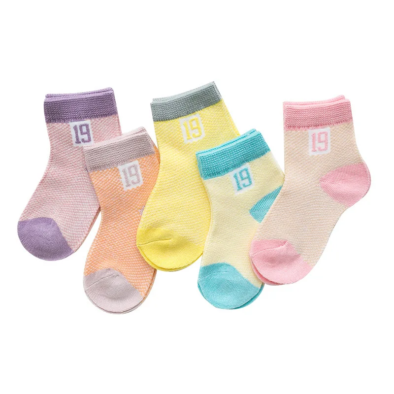 5 пар дышащих носков в сеточку для мальчиков и девочек 2, 4, 6, 8 лет, Детские осенне-зимние хлопковые носки удобные белые, синие, розовые - Цвет: 6