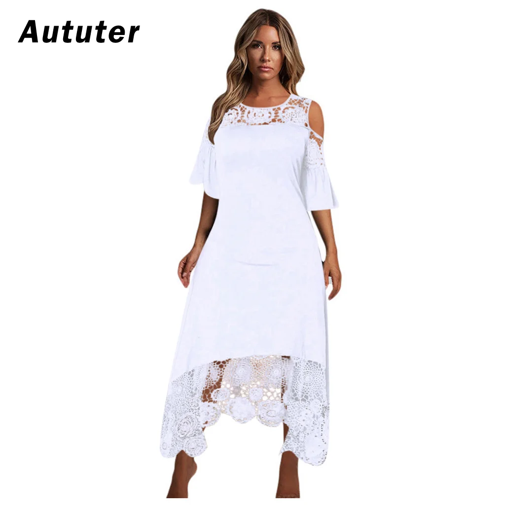 Платье женское кружевное с открытыми плечами элегантный белый стильный сарафан