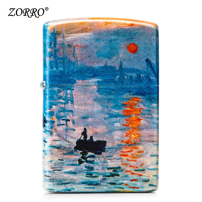 

Lighters Not ZippoKerosene Lighter Creative Windbreak Pure Copper Wheel Monet Sunrise Impression