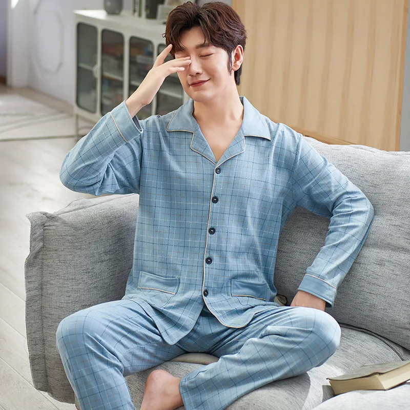 

Oversize 3XL Men Sleep Set 2PCS Shirt&Pants Long Sleeve Pajamas Suit Casual Nightwear Intimate Lingerie 2020 New Homewear