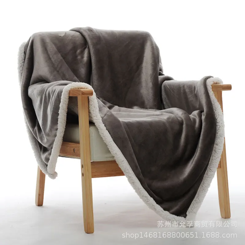 80X120cm 2 layers winter thick sherpa kids bed spread band edge baby blanket toddler quilt minky super soft furry child blanket - Цвет: deep grey