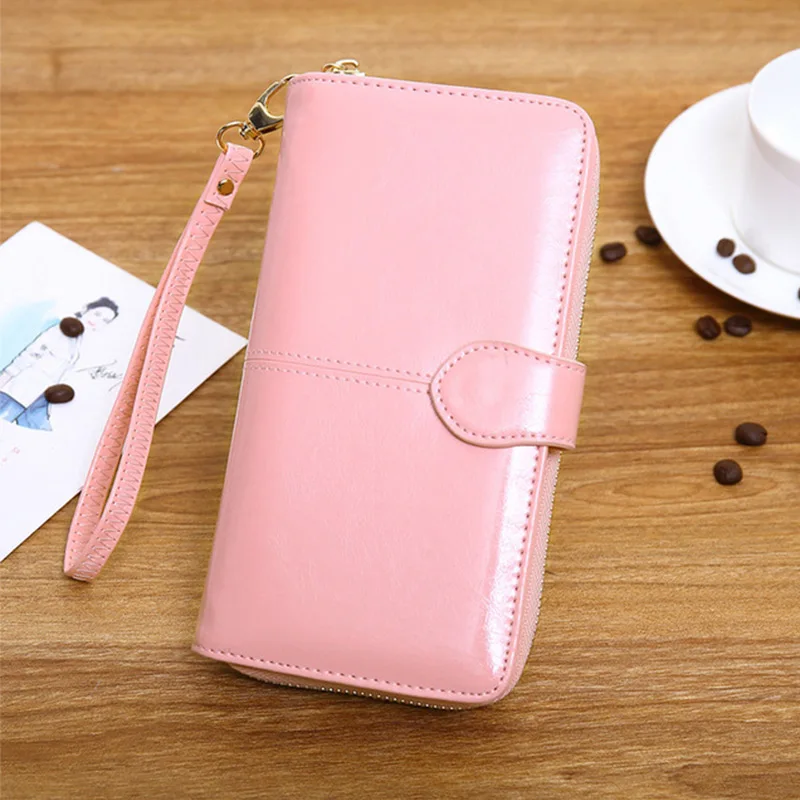 pink Женский кошелек из искусственной кожи, красный, 2 сложения, высокое качество, женские бумажники для телефона, длинный, двойные, кошелек для монет, мульти-держатели для карт, повседневная сумка - Цвет: pink