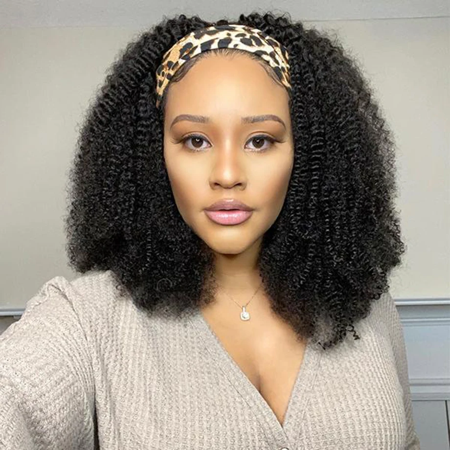 Afro Kinky Curly Wig Headband Wig Human Hair for Women Glueless Cheap