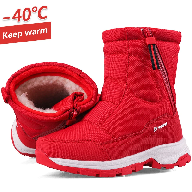Botas de nieve para mujer y niño, zapatos cálidos de felpa, suelas blandas de bebé, botines antideslizantes, impermeables, para invierno