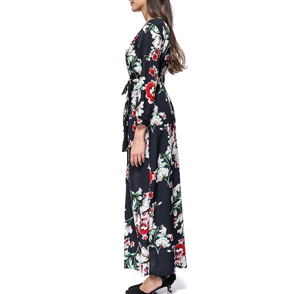 Loose Dresses Long Sleeve Winter Bohemian Beach Women Floral Print  Runway Dress Autumn Party Night Sundress Vestidos 822