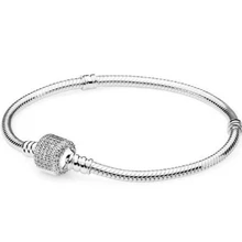 Новинка, 925 пробы, серебряный браслет, фирменная застежка, цепочка-змейка с кристаллами, браслет, подходит для женщин, бусина, шарм, сделай сам, модное ювелирное изделие