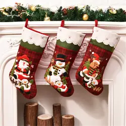 Большие Рождественские Чулки Подарки ткань с Санта-Клаусом и оленем носки Рождественский милый мешок для подарков для детей камин