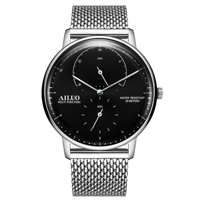 Black Новые французские AILUO мужские часы люксовый бренд ультра-тонкие часы мужские сапфировые водонепроницаемые reloj hombre кварцевые кинетические часы A7606 - Цвет: Black