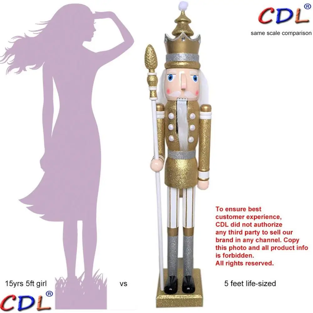 CDL 5 футов/150 см/5 футов/5 футов в натуральную величину большой/Гигантский Золотой блестящий Рождественский деревянный Щелкунчик король и солдат украшение кукла K29