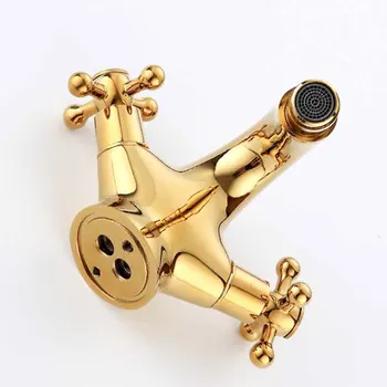 

Durable Dual Handle Brass European Style Gold Easy Install Single Hole Bathroom Hotel Hot Cold Tap Anti Rust Bidet Faucets Home