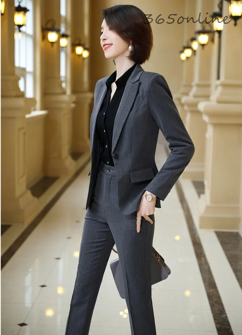 

High Quality Fabric Uniform Designs Ladies Office Pantsuits Autumn Winter Women Business Suits Professional OL Work Wear Blazers