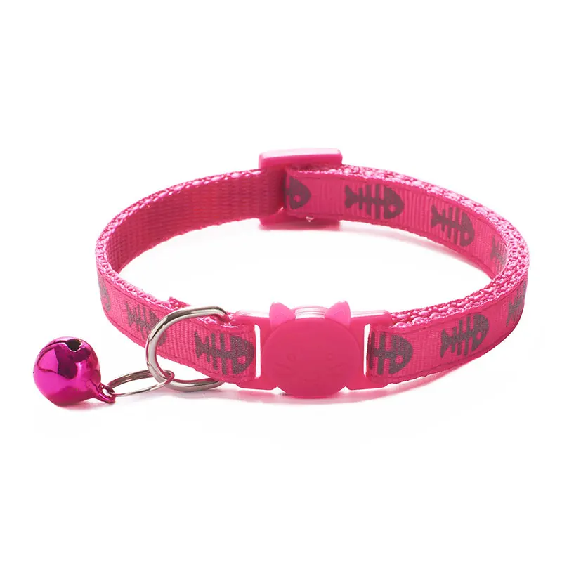 1PC Pet Dog Cat Collar Adjustable Buckles With Bell Fishbone Print Cat Collar Pet Supplies for Small Dog Chihuahua Bulldogs