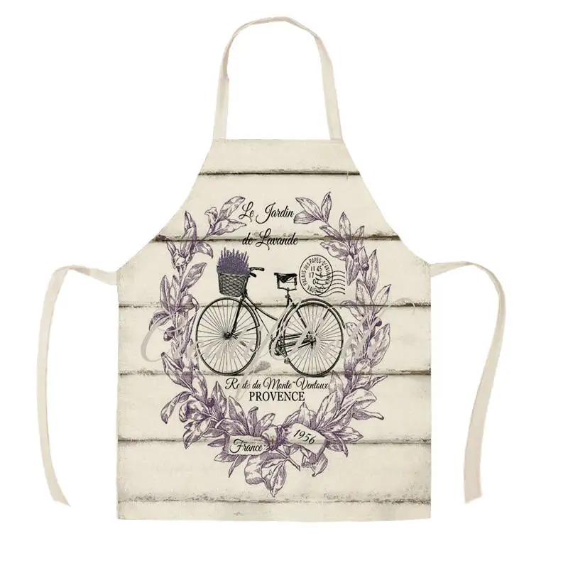 Women Men Lavender Pattern Cotton Linen Aprons for Kitchen 53*65cm Home Cooking Baking Cleaning Accessories