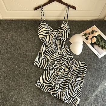 

Sexy Summer Lingerie Set Silk Sleepwear Women's Pajama Set Sexy striped Satin Nightwear Cami Top and Shorts Pijama Mujer