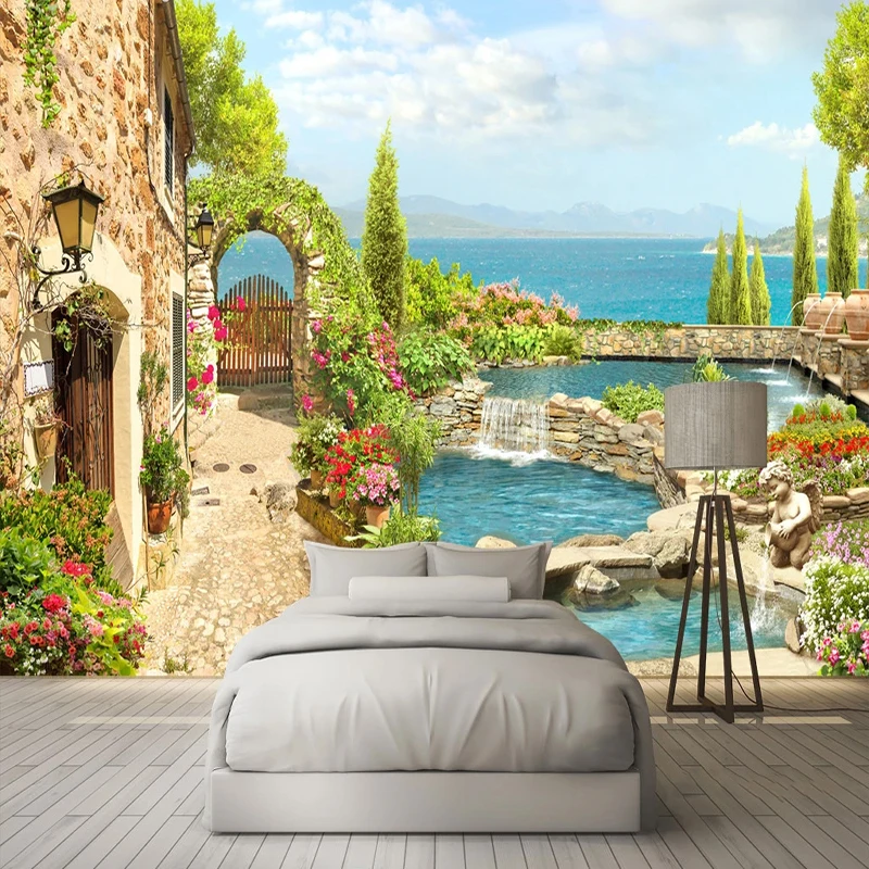 

Custom Mural Wallpaper 3D Garden Lake Scenery Wall Painting Living Room TV Sofa Dining Room Backdrop Wall Decor Photo Fresco