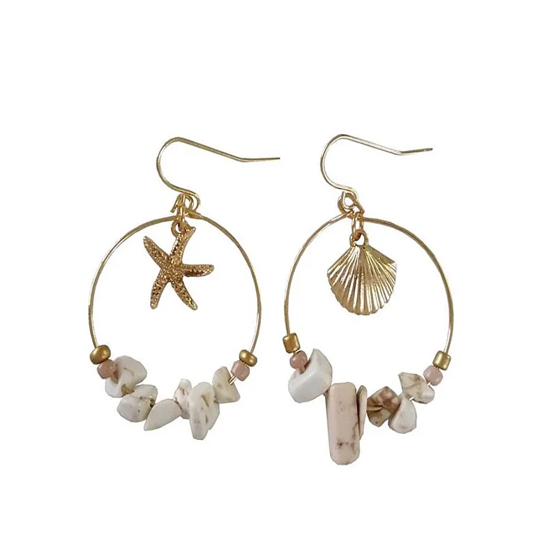 

Vintage Earrings Gold Alloy Sea Shell Starfish Dangle Earrings For Women Round Circle With Stone Beads Earrings Christmas