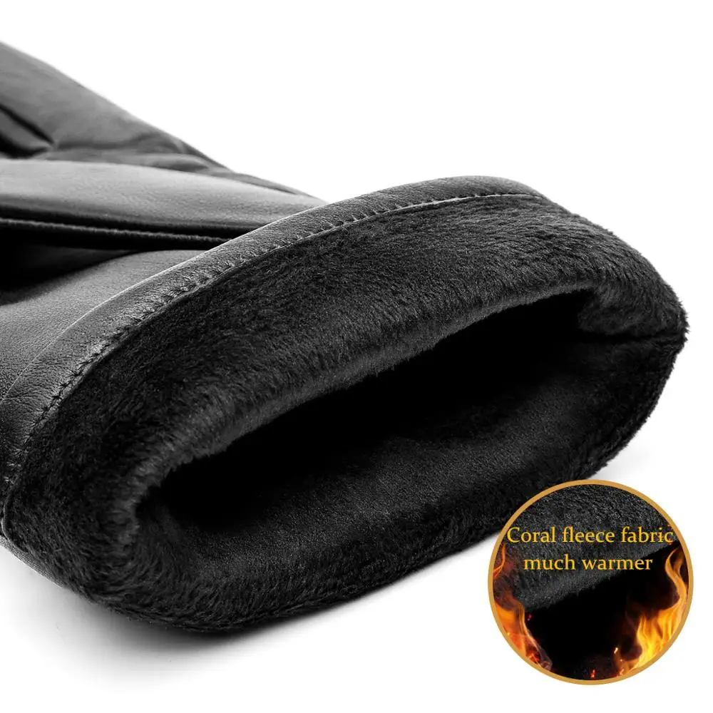 BISON DENIM Men's Genuine Leather Gloves Touch Screen Gloves for Men Winter Warm Mittens Full Finger handschuhe Plus Velvet S019