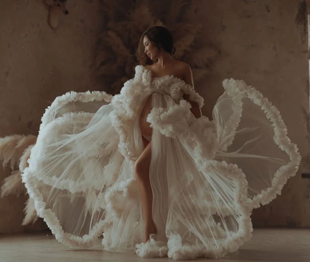 Luxury Bridal Tulle Robes Custom Made Long Sheer