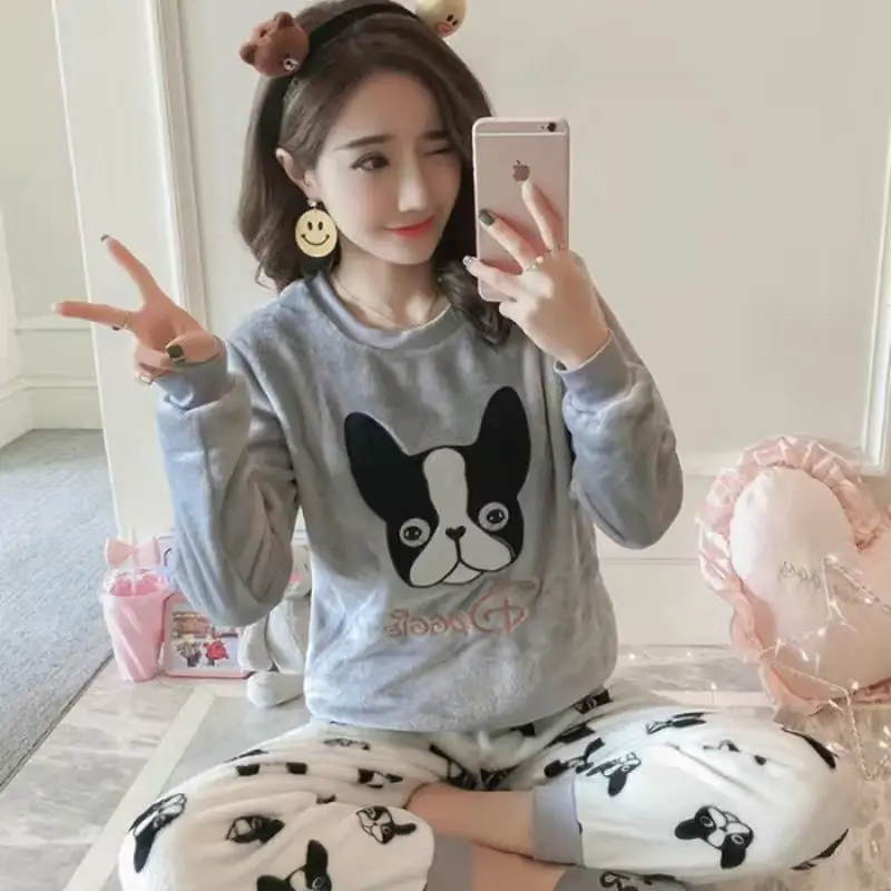 

2020 Pajamas Women's Winter Thick Warm Autumn and Winter Cute Flannel Student Long-Sleeved Homewear Set