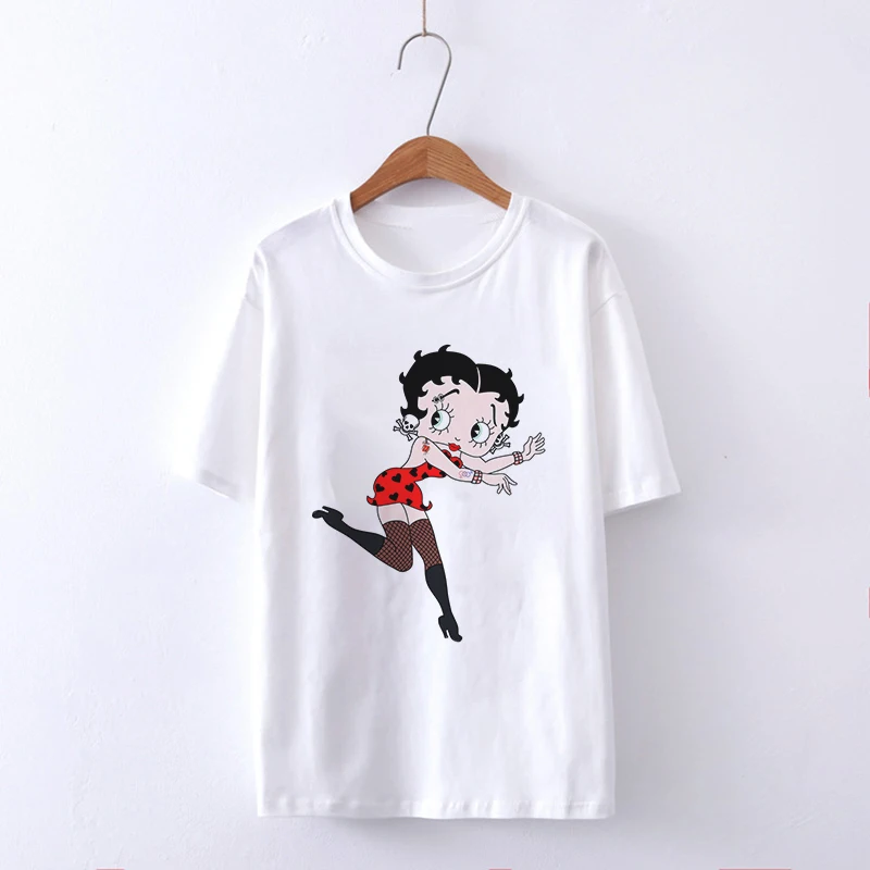 2020 Summer Casual Vogue Female T-shirt Harajuku Funny Betty BOOP Printed Tshirt Vintage Aesthetic T Shirt New White Streetwear