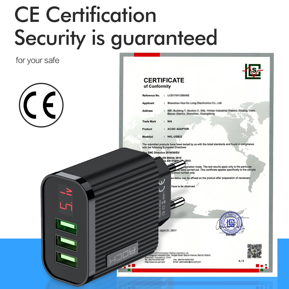 ROCK Цифровое зарядное устройство для телефона с 3 портами USB 3A Max умное быстрое зарядное устройство для путешествий настенное зарядное устройство адаптер для iPhone samsung Xiaomi