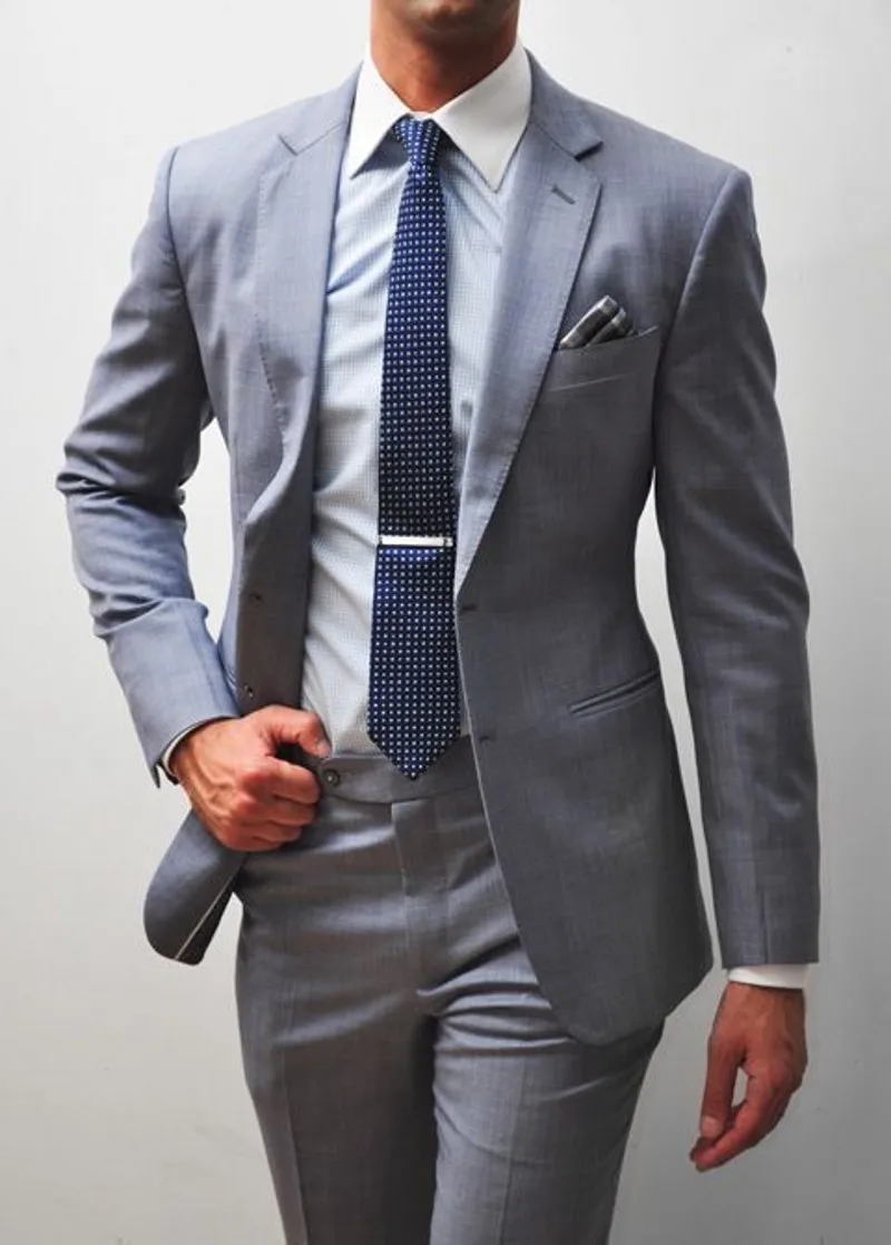 

2pcs Notched Collar Light Grey Business Men's Suits for Wedding (Jacket+Pants)Custom Made Men Suits Tailored Dinner Party Wear