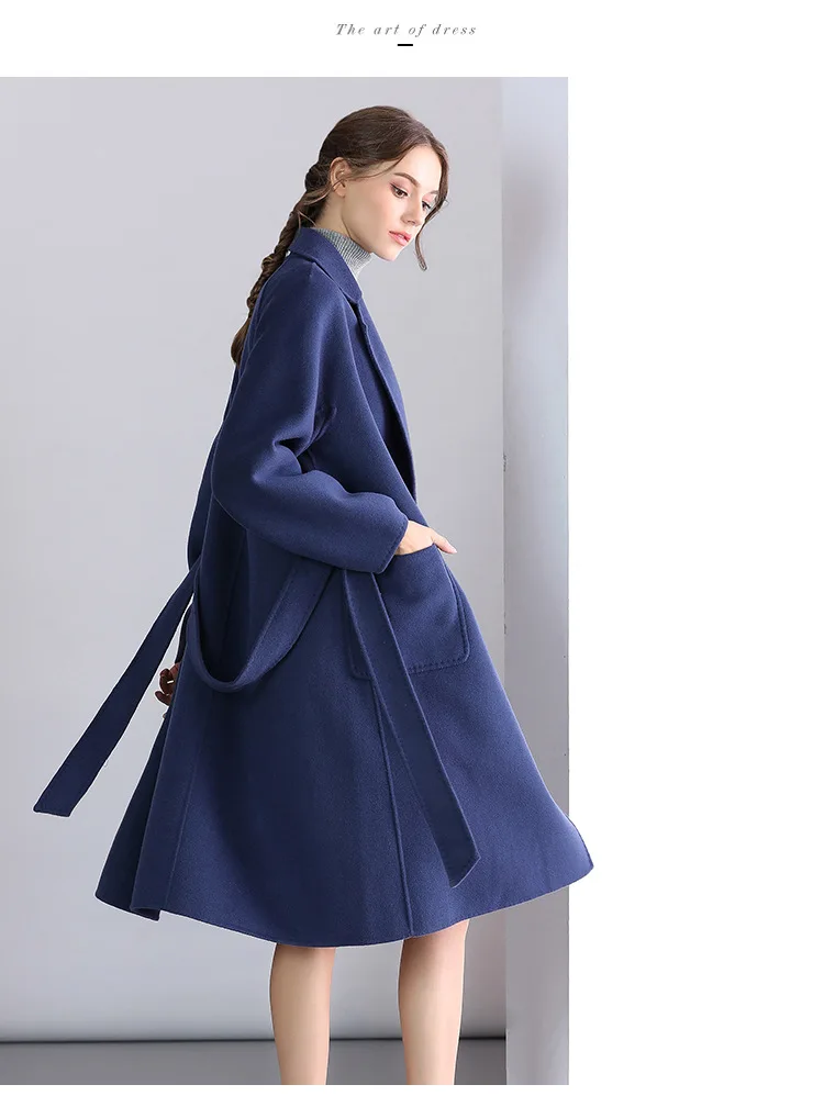 High Quality Wide Lapel Women Wool Coat With Belt Loose Woolen Female Coat Open Stitch Winter Wool Jacket Casaco Feminino