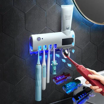 

3 In 1 UV Disinfection 99.99% Sterilization Rate UVC Toothbrush Sterilizer With Toothpaste Squeezer Holder