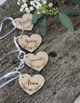 

Laser cut custom wedding place name/Custom wood wedding signs/Wooden place cards/ WEDDING table decor/Laser cut names/HEART TAGS