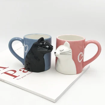 

Cat 3D Stereo Espresso Mug Couples Cute Creative Kiss Cat Milk Juice Water Cup Cartoon Cat Drinkware Valentine Day Gift MM60MKB