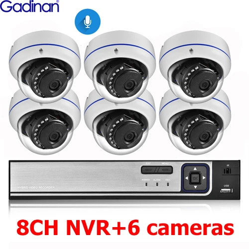 Gadinan 8CH 5MP NVR 3MP Camera CCTV Security Kit System POE Audio Record Dome Outdoor IP Camera P2P Video Surveillance Set indoor home security cameras Surveillance Items