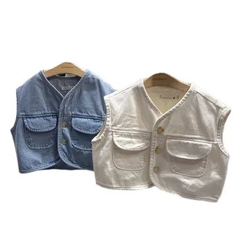 

Kids Vest Baby Boys Vest Coat Baby Jacket Denim Waistcoats Outerwear Children Clothing Spring Summer Girls Clothes