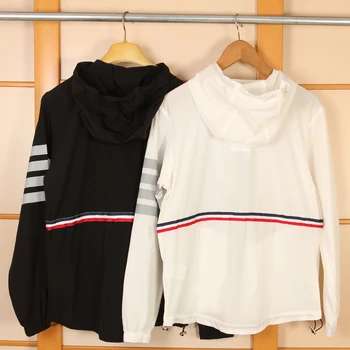 

fashion TB brand THOM hooded jacket men light weight sport windbreaker mens striped sun protective coat for male