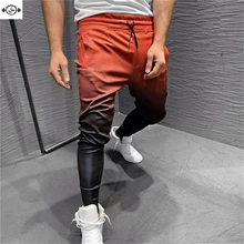 Мужская спортивная обувь для бега, брюки, 3D градиентный тренажерный зал, фитнес, эластичная сила, тренировочные штаны, быстросохнущие, спандекс, мужские спортивные штаны