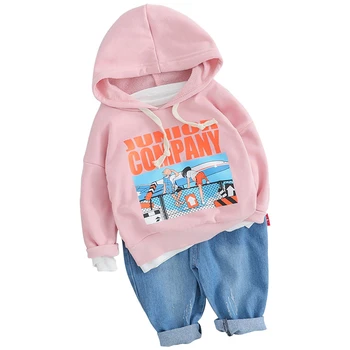 

New Spring Kids Casual Clothes Suit Children Boy Girls Fashion Print Hooded T Shirt Jeans Pants 2pcs/sets Baby Infant Sportswear