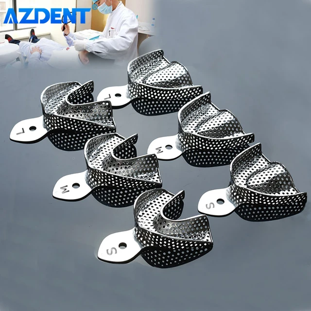 6pcs AZDENT Dental Impression Tray Stainless Steel Teeth Trays Autoclavable Instrument Dentist Tools Lab Large Small Middle Size
