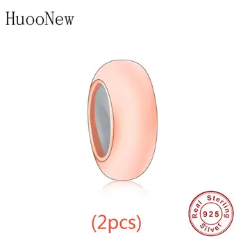 

2pcs/lot 925 Sterling Silver Rose Gold Color Stopper Silicon Beads Fits Authentic Snake charms original Bracelet Charms
