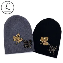 Gzhilovingl Весна Для женщин дерево бисер Стразы Вязание с голенищем «гармошкой», Шапки вязаные шапки женский Мягкий Хлопок шерстяные, мешковатые тонкие шапки с гофрированной резинкой Шапки