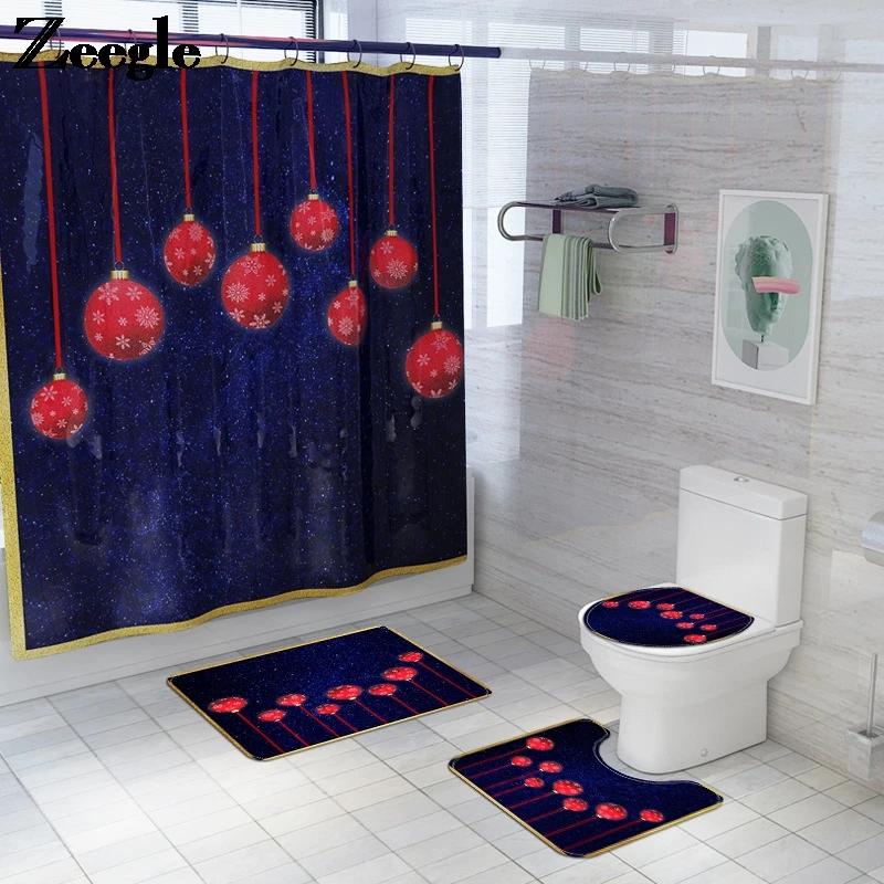 Shower Room Decor Bath Mat Non Slip Absorbent Bathroom Carpet  Toilet Rug Set with Shower Curtain Bathroom Rugs Four-piece suit
