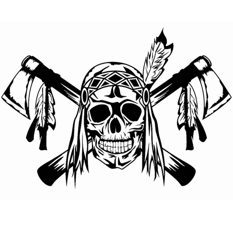 DCTAL Skull Feathers Ax Indian Sticker Punk Death Decal Horror Halloween Devil Poster Name Car Window Art Wall Decor Mural