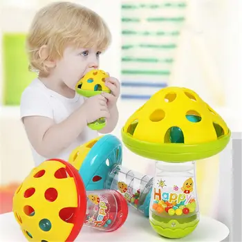 

Baby Non-toxic Comforting Baby Teether Toys Mushroom Hand Jingle Shaking Bell Baby Rattles Toys Music Handbell Kids
