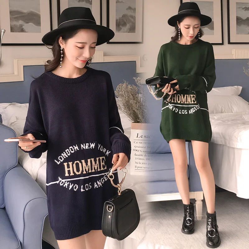 

Yang Mi Celebrity Style Pregnant Women Sweater Knit Lettered Casual Tops Loose And Plus-sized Maternity Clothes