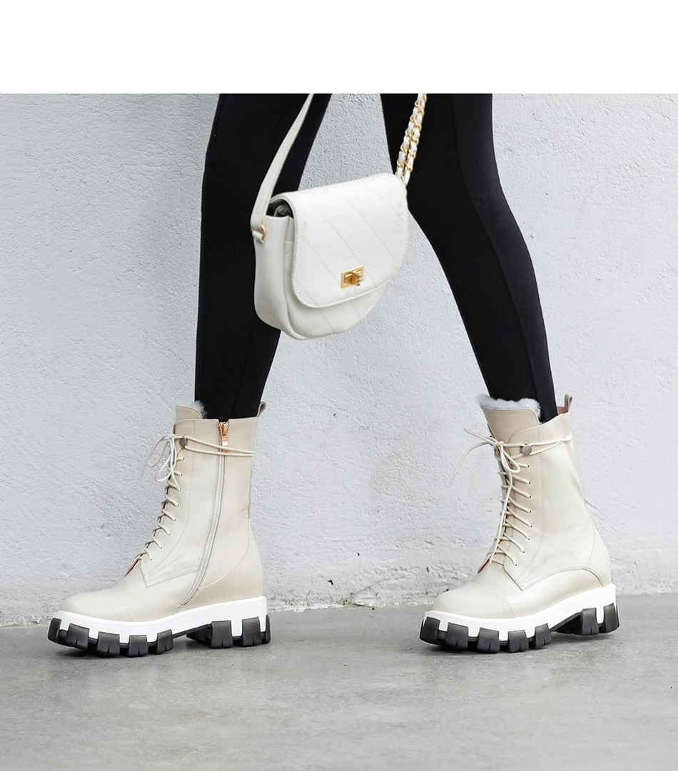 Plus Size 34-43 Genuine Leather Shearling Wool Fur Lined Women Ankle Winter Boots Women Shoes Short Snow Boots Warm Martin Boots