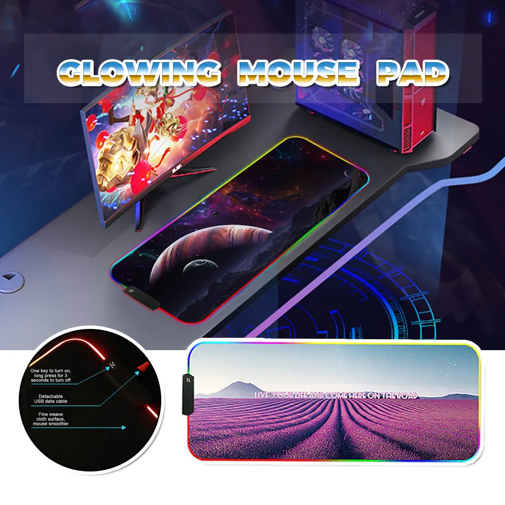 RGB игровой коврик для мыши большой компьютерной клавиатуры модный цветной