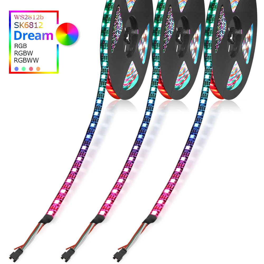 

1m/5m WS2812b SK6812 LED Strip 30/60/144 pixels/leds/m Smart RGB RGBW RGBWW LED Light Strip Black/White PCB IP30/IP65/IP67 DC5V