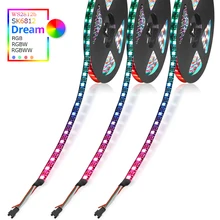 Bande intelligente RGB RGBW RGBW ww LED, 1m/5m WS2812b SK6812 60/144 bande, 30/led pixels/lumière LED s/m, dc 5v, noir/blanc, PCB IP30/IP65/IP67